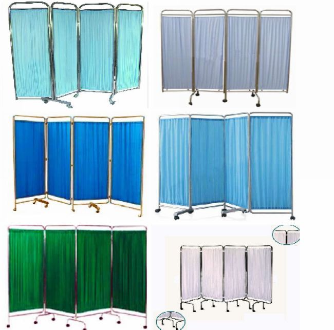 4 Folding Steel Frame Hospital Privacy Screens Medical Pvc Bed Screen