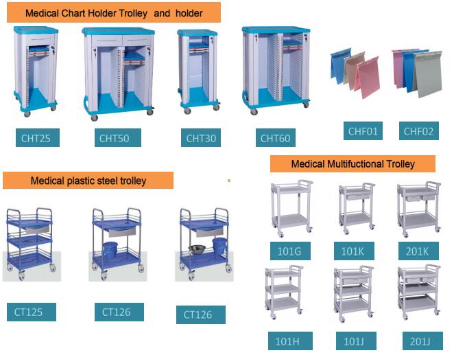 Three Shelves Plastic Steel Medical Trolley Hospital Mobile Clinic