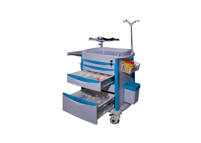 Emergency Drugs Equipment Medical Cash Cart Hospital Furniture In Blue Color