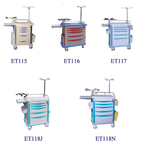Emergency Medical Trolley Crash Cart With Drawer And IV Pole