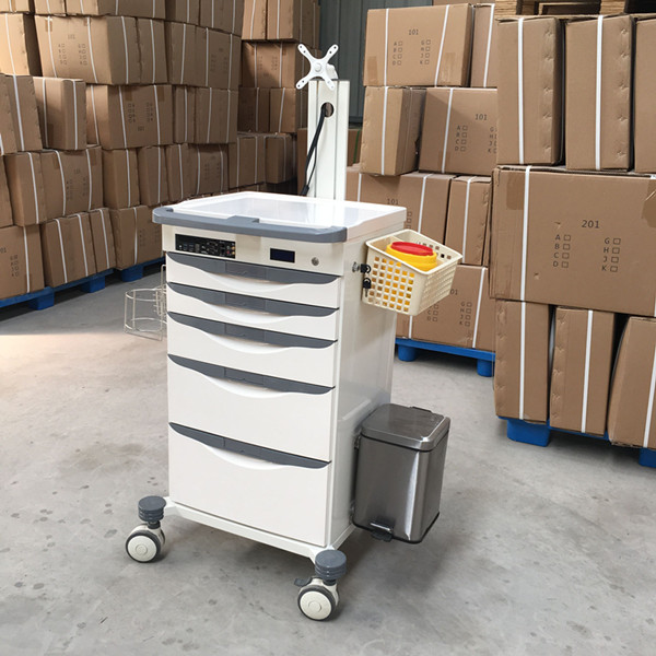 Hospital Mobile Laptop Crash Cart Medical Furniture Trolley With Drawers (ALSWT05)