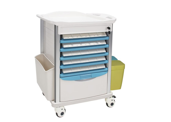 Hospital Usage Medicine Trolley Cart Doule Side Drawers Plastic Rubber