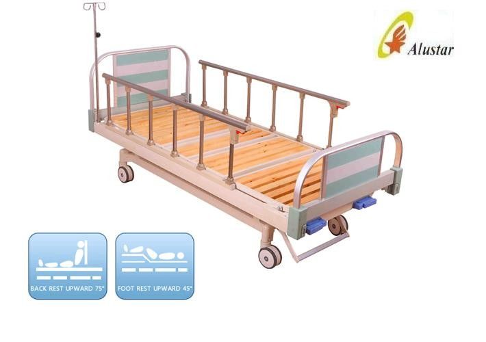 2 Cranks Medical Hospital Manual Clinic Bed Wooden Batten Bed Surface (ALS-M207)