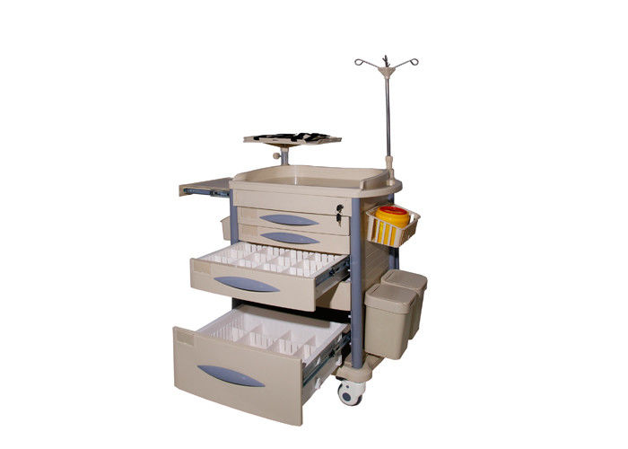 Emergency Equipment Medical Trolley , Hospital Cart With Five Drawers