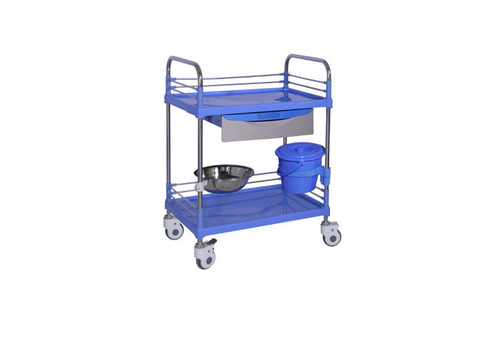 2 Layers Portable Medical Trolley On Wheels With Drawer For Hospital Use